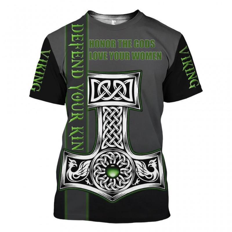 Mens Viking Print T-Shirt 3D Digital Short Sleeve Casual Loose Fit Tee