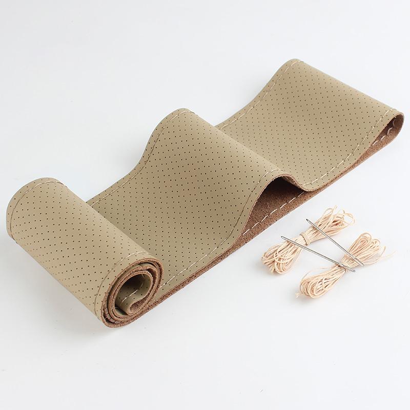 38cm Car Genuine Leather Steering Wheel Braid Cover Hand-stitched Soft Non-slip Auto Interior