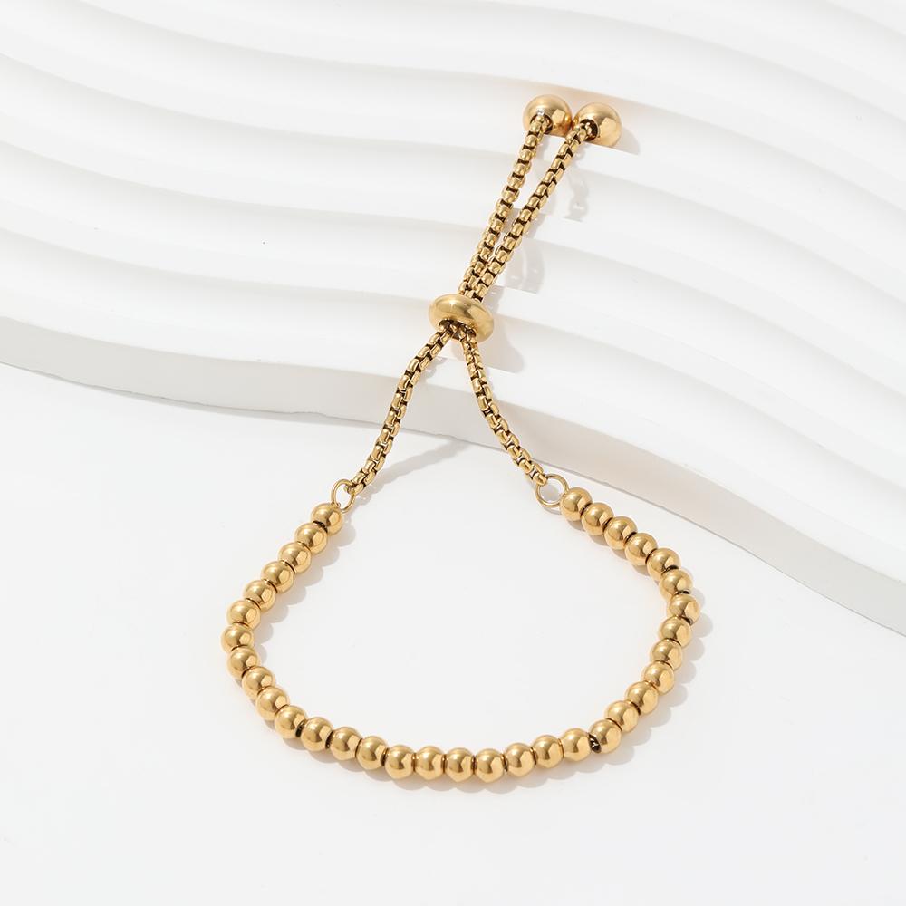 Fenny 18K PVD Gold Plated  Waterproof Fashion Lucky Round Beads Pave Adjustable Stainless Steel Bracelet for Women