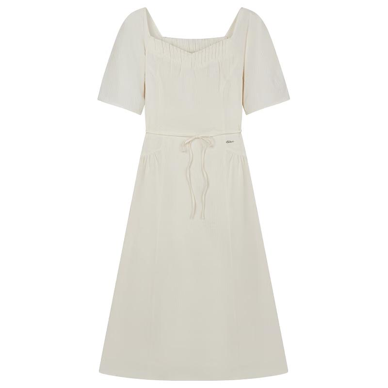 

Teenie Weenie Women s Textured White Square Neck Puff Sleeve Dress 165/M