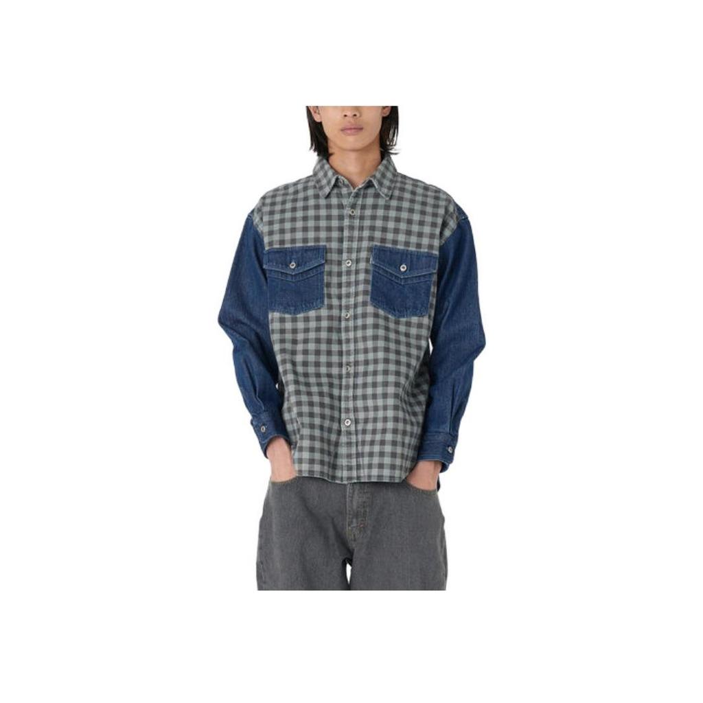 Levis Silver Tab Serie Lapptäcke Rutig Nedhasad Axel Långärmad Skjorta Herrskjortor Blå A57670003