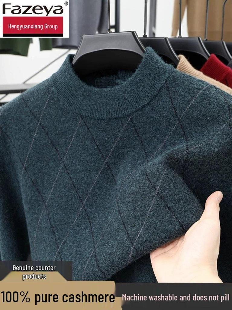 Męski Zimowy Sweter Wełniany - Nowy Styl Grubszy Półgolf Kaszmirowy Sweter dla Osób w Średnim Wieku