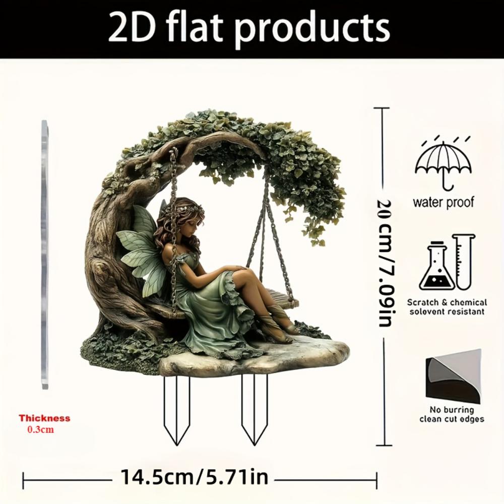 Fairy Sitting On a Hanging Chair, 2D Flat Acrylic, Decoration, Suitable for Garden, Lawn, Outdoor, Party, Christmas, Halloween
