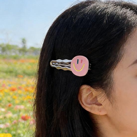 4Pcs Girl Hairpin Smile Face Pattern Stable Clamping Force Smooth Metal Edge Hair Clips Side Bang Hair Accessories
