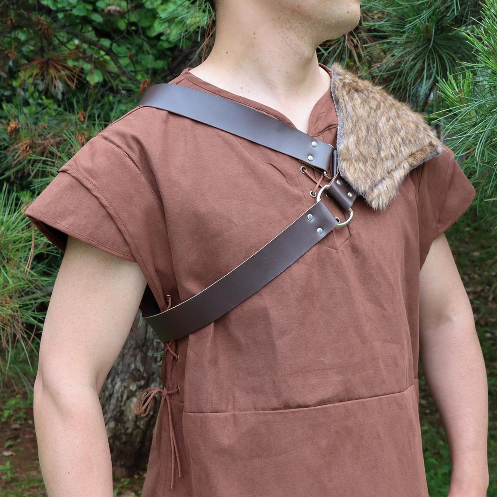 Middelalder Viking Berserker Rustning med Pels Skulderplate Vintage Tilbehør Scene Rollespill Rekvisitter Rollespill Tilbehør