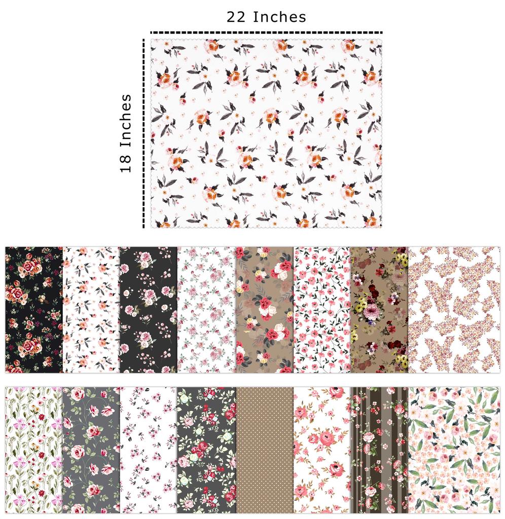 Soimoi 16 Pc Fat Quarter Bundle,  Floral  Print 18"x 22"  DIY Patchwork-  100   Cotton  Pre-Cut Quilting Fabric White &