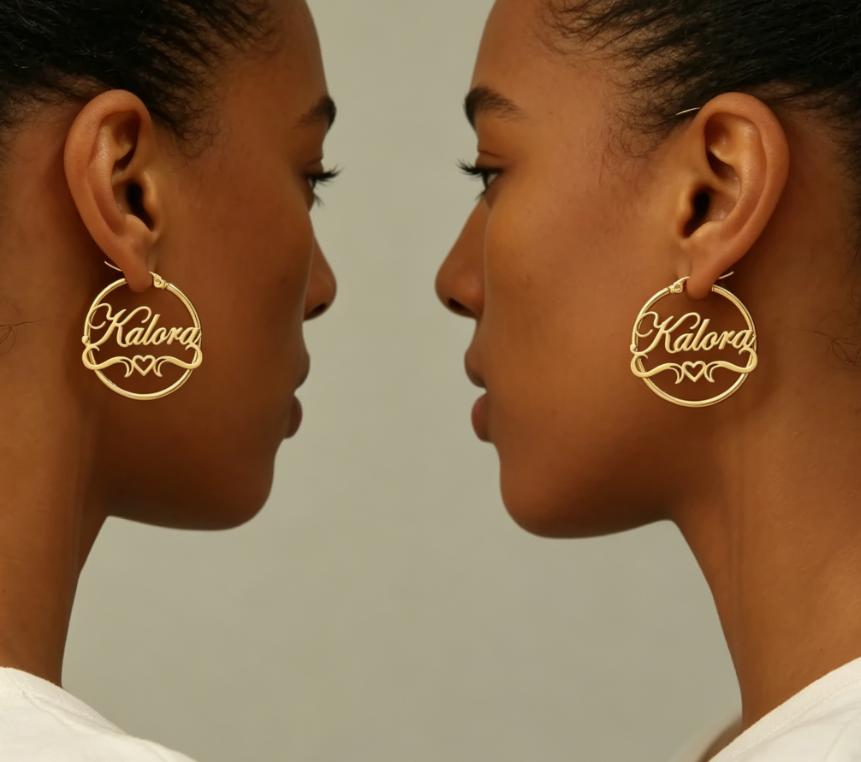 Personalized Custom Name Heart Hoop Earrings Stainless Steel Gold Plated Fashion Jewelry Custom Name Initial Heart Hoop Earrings