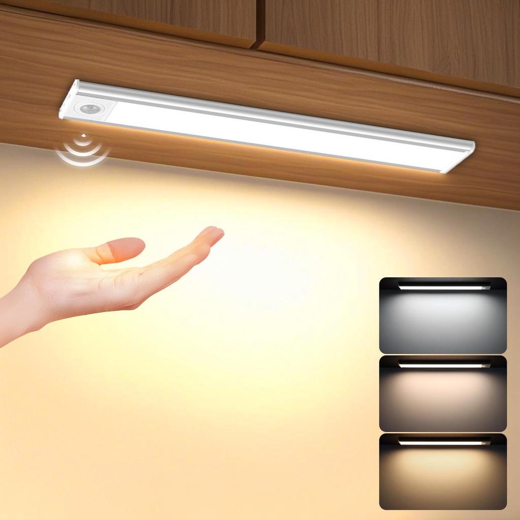 USB Rechargeable Motion Sensor LED Night Light 30/50cm 3-Color, Body Move Sensing Detection Magnetic Mount for Wardrobe, Kitchen