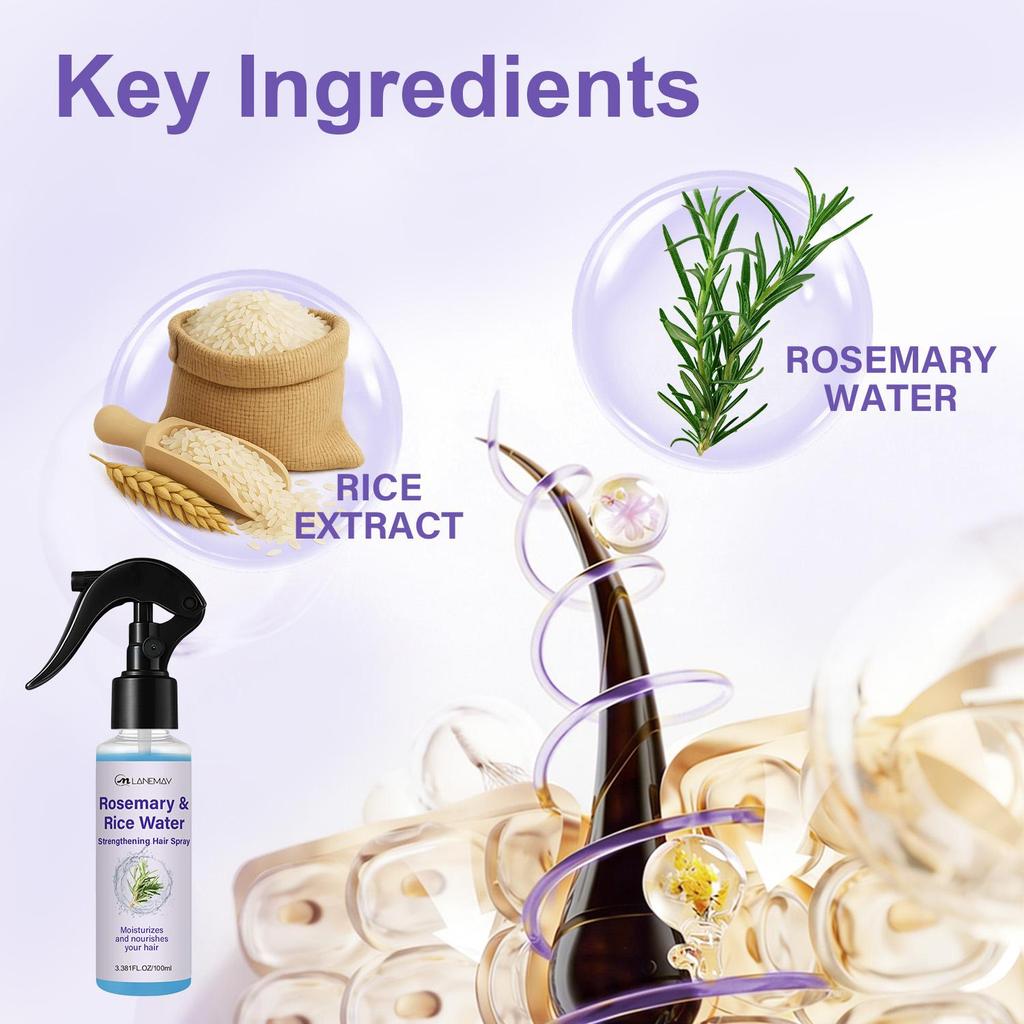 Rosemary Rice Water Hair Spray-Moisturizes And Nourishes Your Hair-Strengthens Hair Strands & Reduces Breakage-100ml