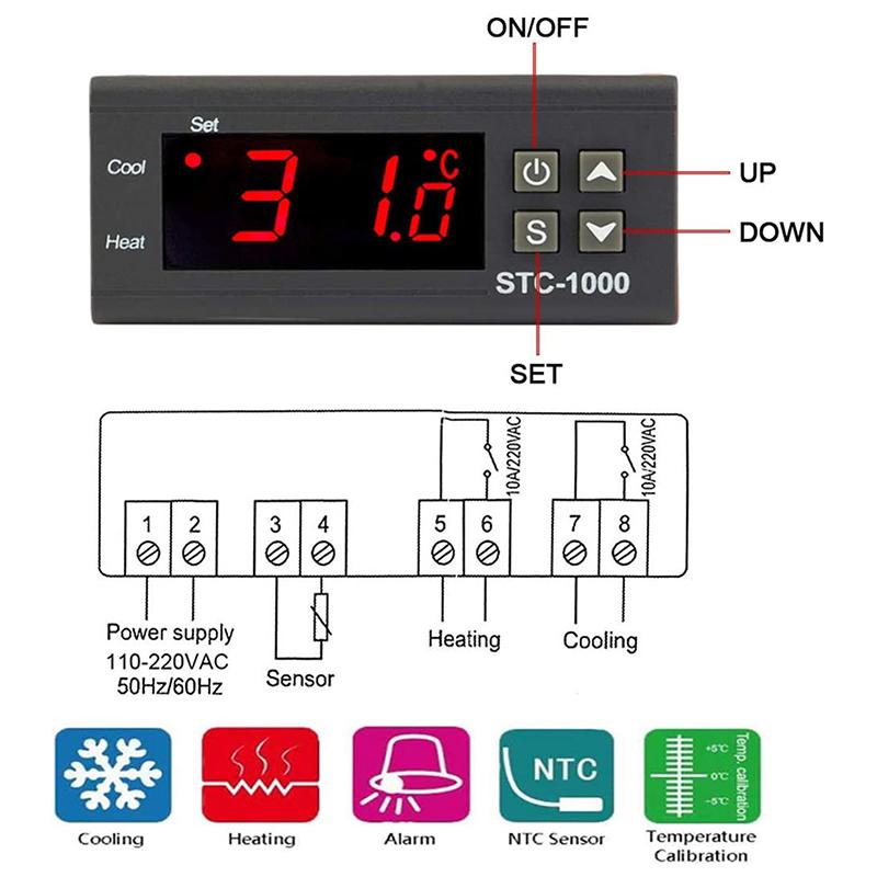 12V 24V 110-220V Regulator Digital de Temperatură cu Microcomputer Digital STC-1000 Termostat + Sondă Senzor NTC