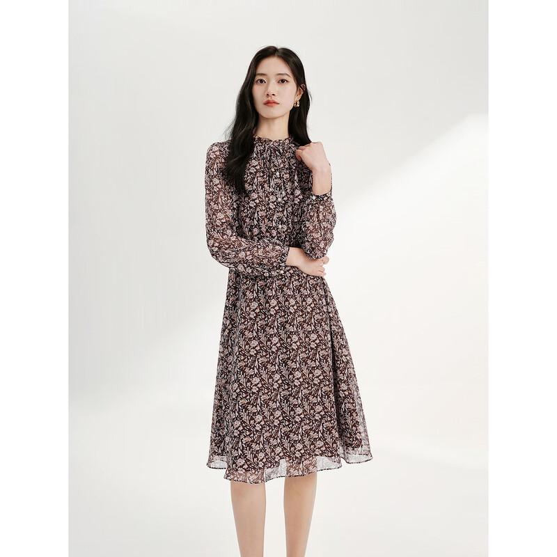 JUZUI French Retro Printed V-neck Chiffon Dress