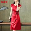 Hengyuanxiang Mulberry Silk V-Neck Short Sleeve Dress