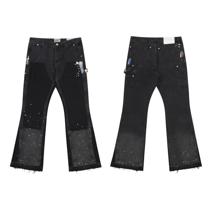 Mens High Street Graffiti Jeans Vintage Washed Slightly Flared Long Pants