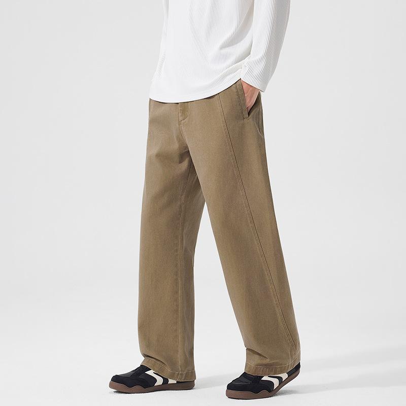 Khaki cotton casual pants men's autumn and winter new straight loose American high-end trendy pants