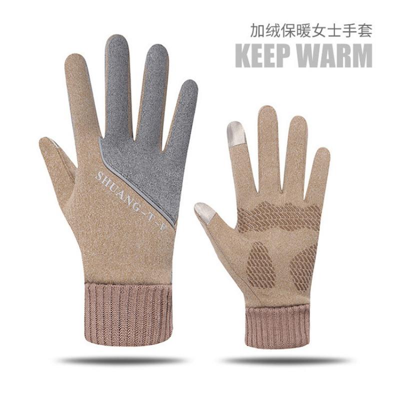 Warm gloves autumn and winter women's outdoor riding fleece thickened cold-proof riding German fleece touch screen winter gloves