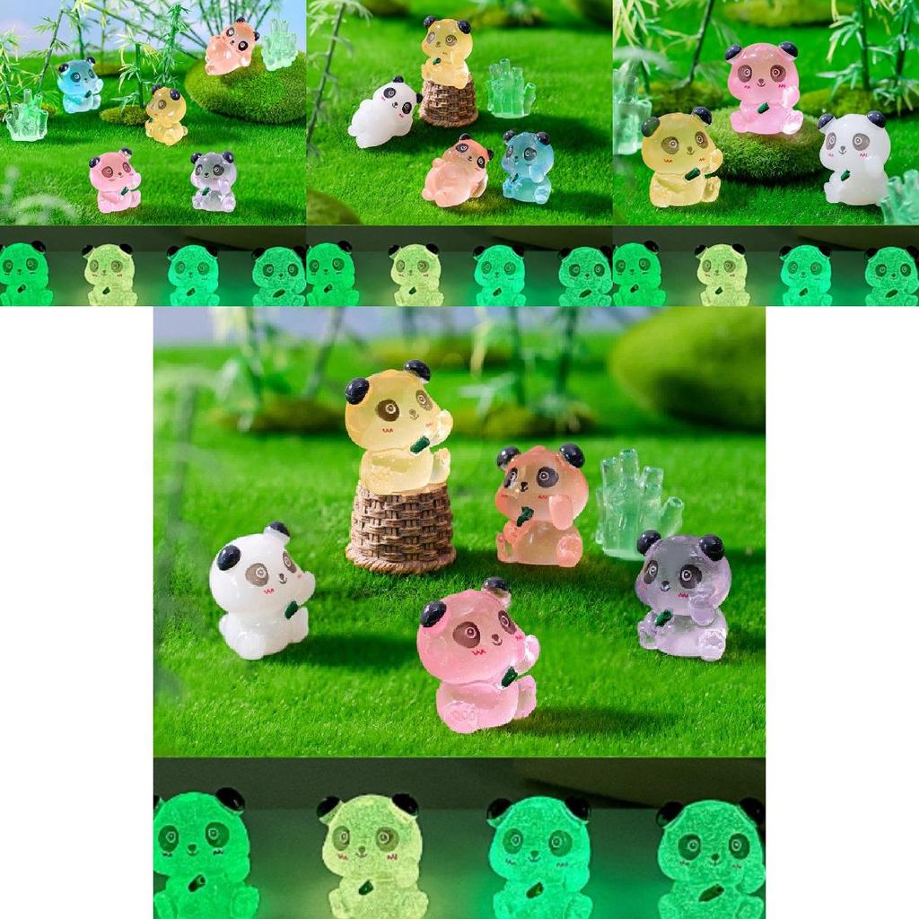 Cute Miniature Luminous Panda Resin Figurines For Desktop And Car Decoration