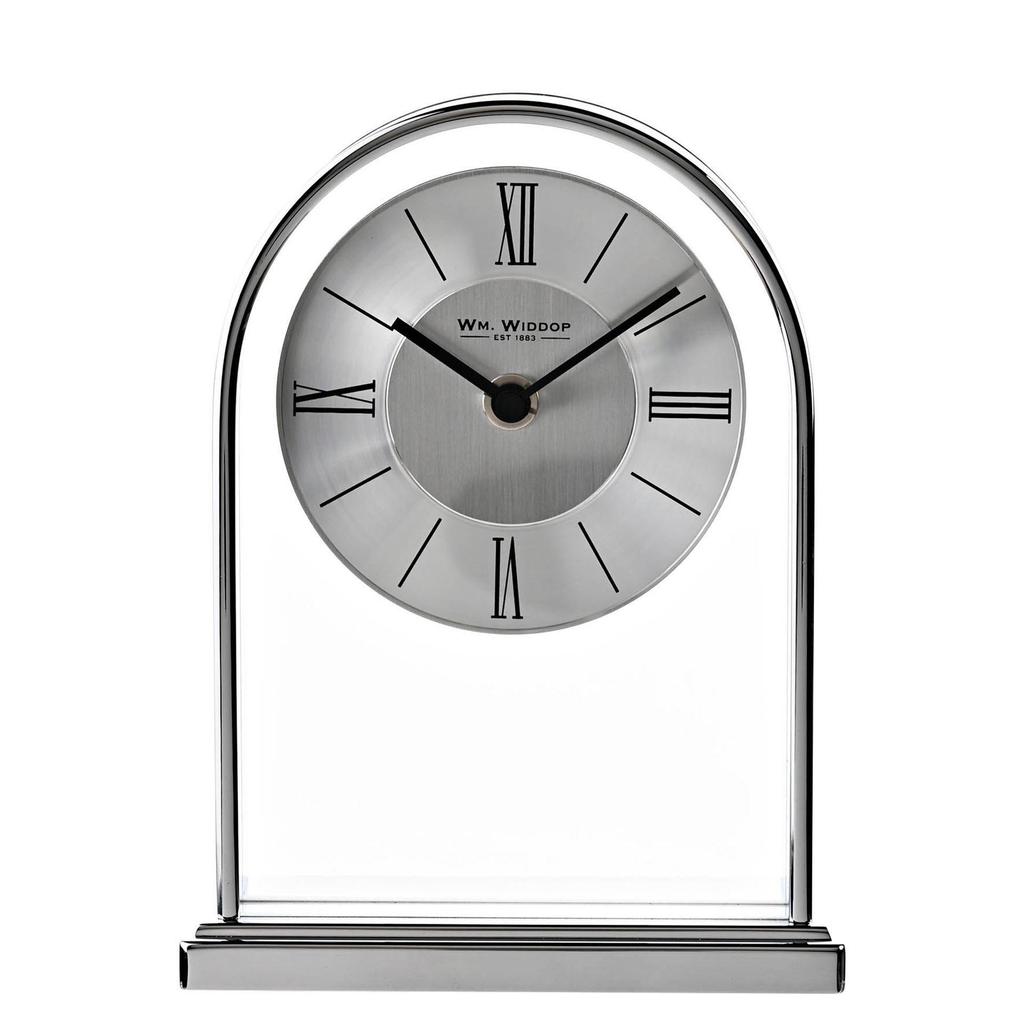 Wm.Widdop Chrome & Wood Veneer Mantle Clock