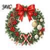 Creative Holiday Gifts Christmas Wreath Window Decals, Removable Stickers with Pine Cone Decorative PVC Wall Bow Berry Poinsettia, Waterproof