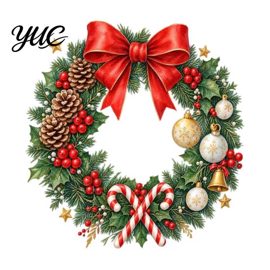 Creative Holiday Gifts Christmas Wreath Window Decals, Removable Stickers with Pine Cone Decorative PVC Wall Bow Berry Poinsettia, Waterproof