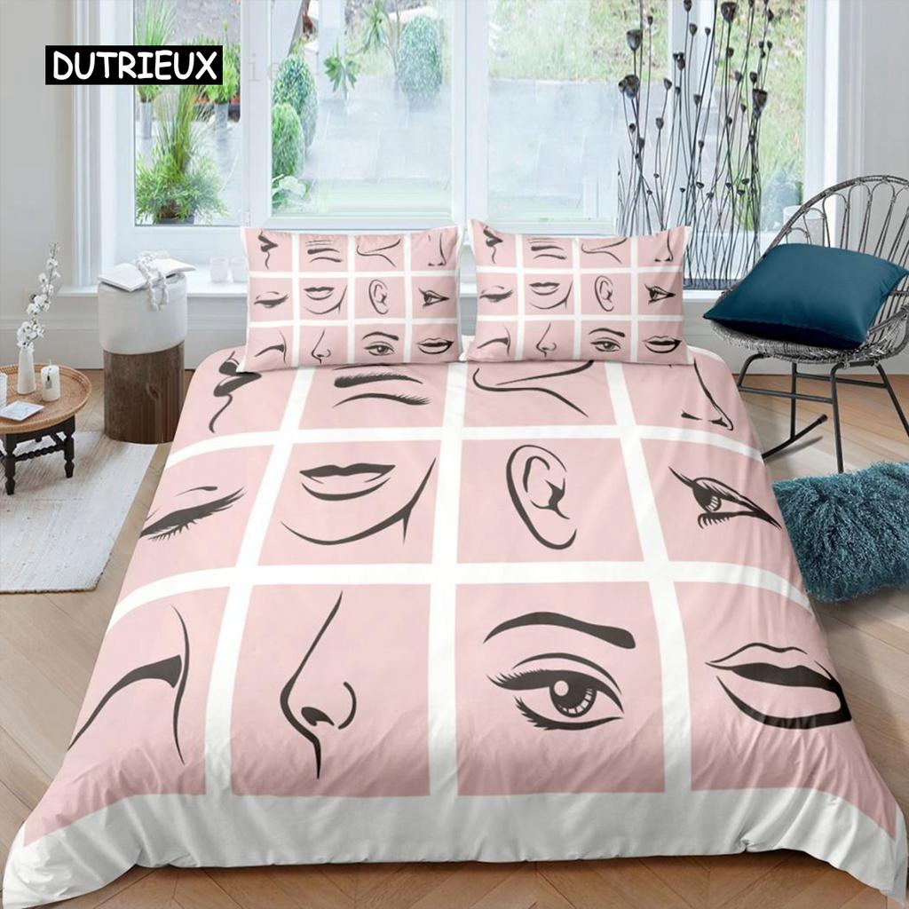 Cartoon Eyes Duvet Cover Set Facial Features Face Organs Twin Bedding Set for Adult Kids Queen King Microfiber Comforter Cover