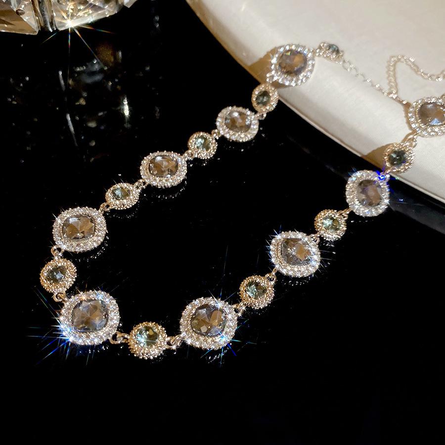 Silver Needle Geometric Rhinestone Necklace & Earrings Set