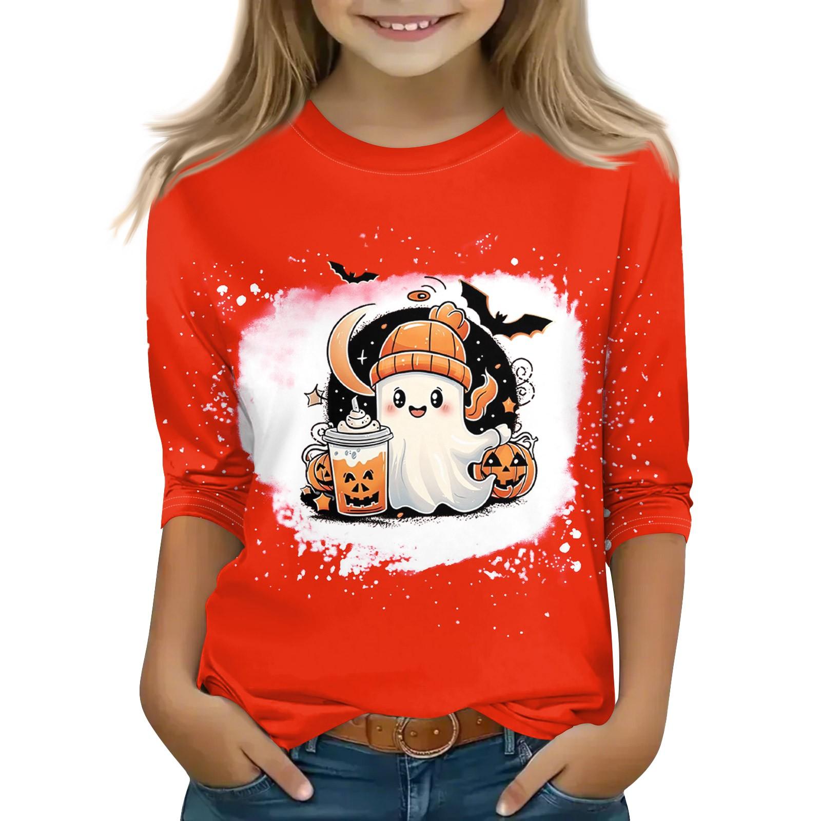 

Print Tops For Youth Girls 5-16 Years Round Neck 3/4 Sleeves T-Shirts Trendy Tops Outfit Tees 130 помаранчевий