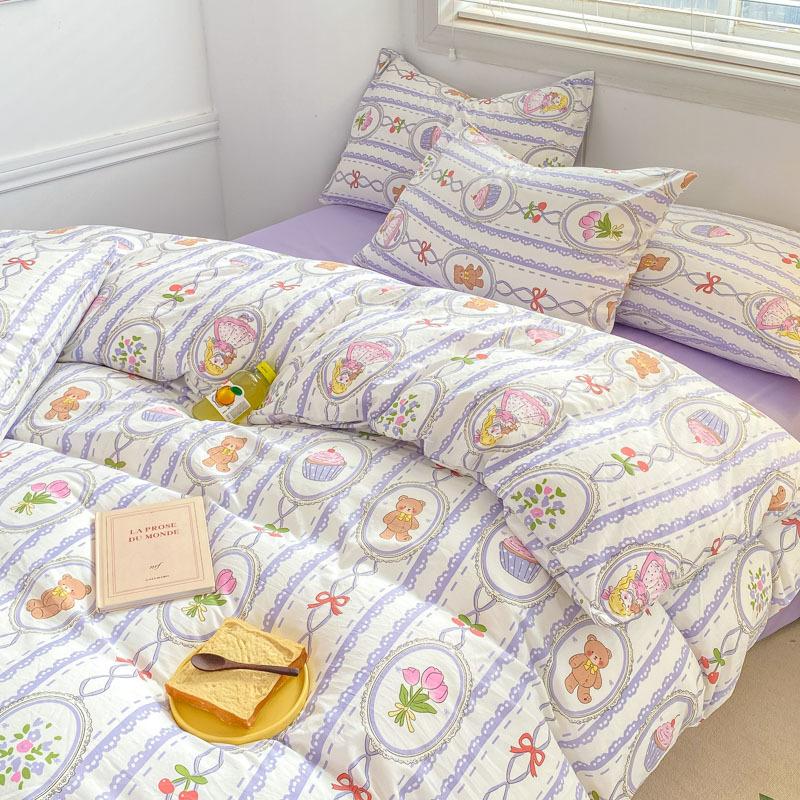 Class A Mother and Baby Grade Cotton Four-piece Set Pure Cotton Ins Style Cartoon Small Fresh Pure Cotton Quilt Cover Bedding