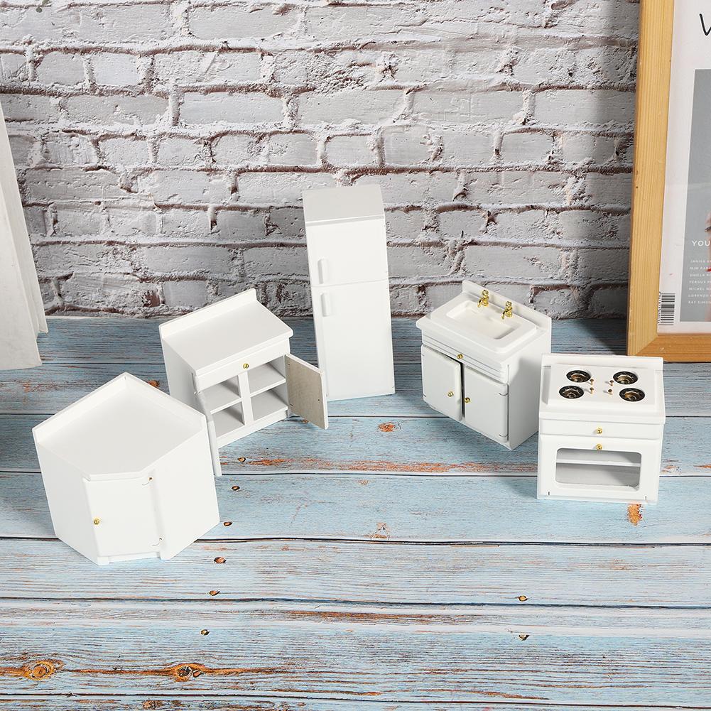 1 : 12 Mini Holz Puppenhaus Integrale Küchenmöbel Miniatur Handwerk Haus Spielzeug WeißMini
