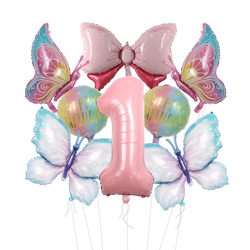 

Blue Pink Butterfly Aluminum Film Balloon 32 Inch Digital Set Pink Bow Children S Party Balloon Decoration Butterfly Set 1