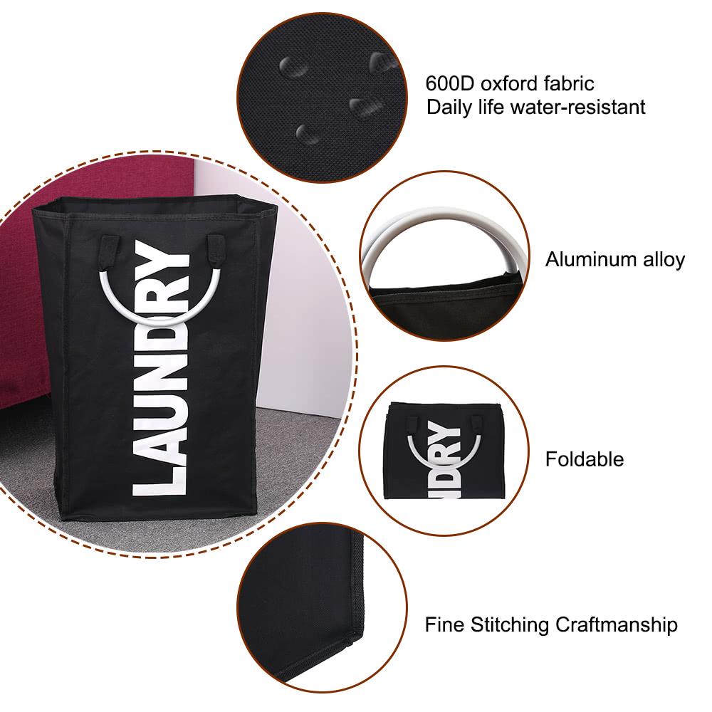 

Practical Foldable Laundry Bag Washing Dirty Clothes Laundry Basket Durable Storage Bag with Alloy Handle Black
