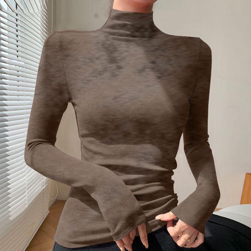 Chic Slim-fit High-neck Long-sleeve Base Layer: Solid Color, Flattering, Versatile Autumn/Winter Top