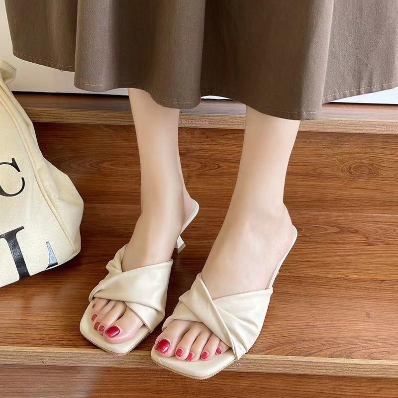 Summer Slipon High Heels With Pu Upper For Casual Womens Footwear