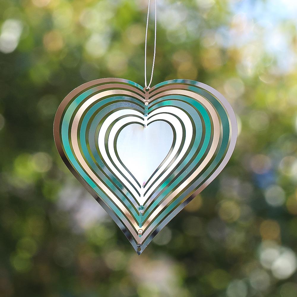 Stainless Steel Heart Wind Spinner Garden Hanging Decor Mirror Reflective 3D Whirling Wind Chimes Parts Pendant Bird Deterrent