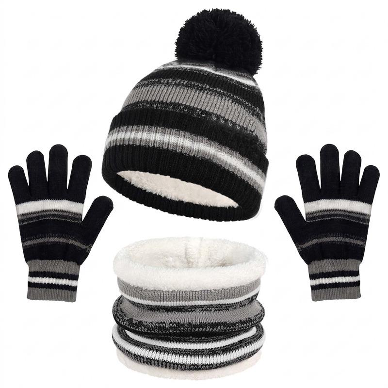 Children's Hat, Scarf, Gloves, Three Piece Set, Striped Autumn and Winter Knitted Fleece Kindergarten Warm Suit