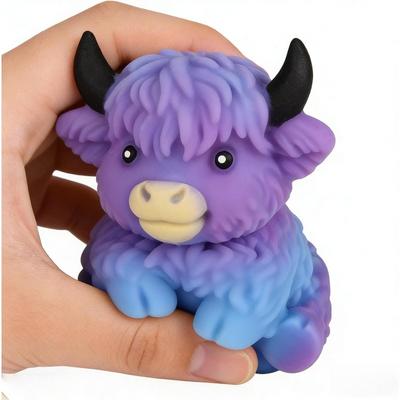 Gradient Highland Cow Squishies Stress Toy – Slow-Rising Stress Relief Fidget, Cute Cow Squeezable Stress Balls for Adults (Purple)