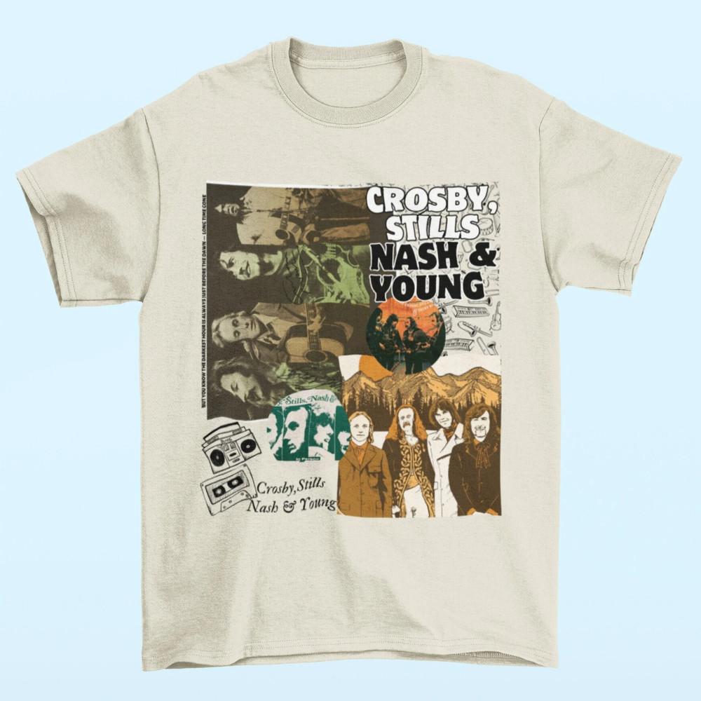 SALE Vtg Crosby Stills Nash and Young Band Cotton White Unisex All Size Shirt Unisex T-Shirt XXXL