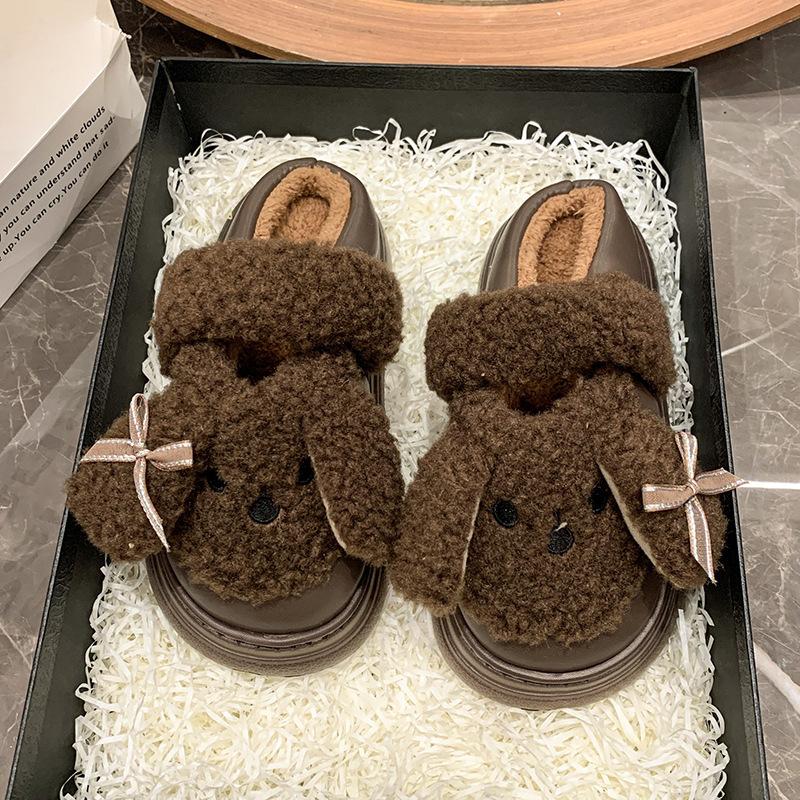 

Women s winter home padded warm cold thick bottom lightweight hiking waterproof non-slip sports and leisure plush cartoon cotton slippers 40/41 темно-коричневого кольору