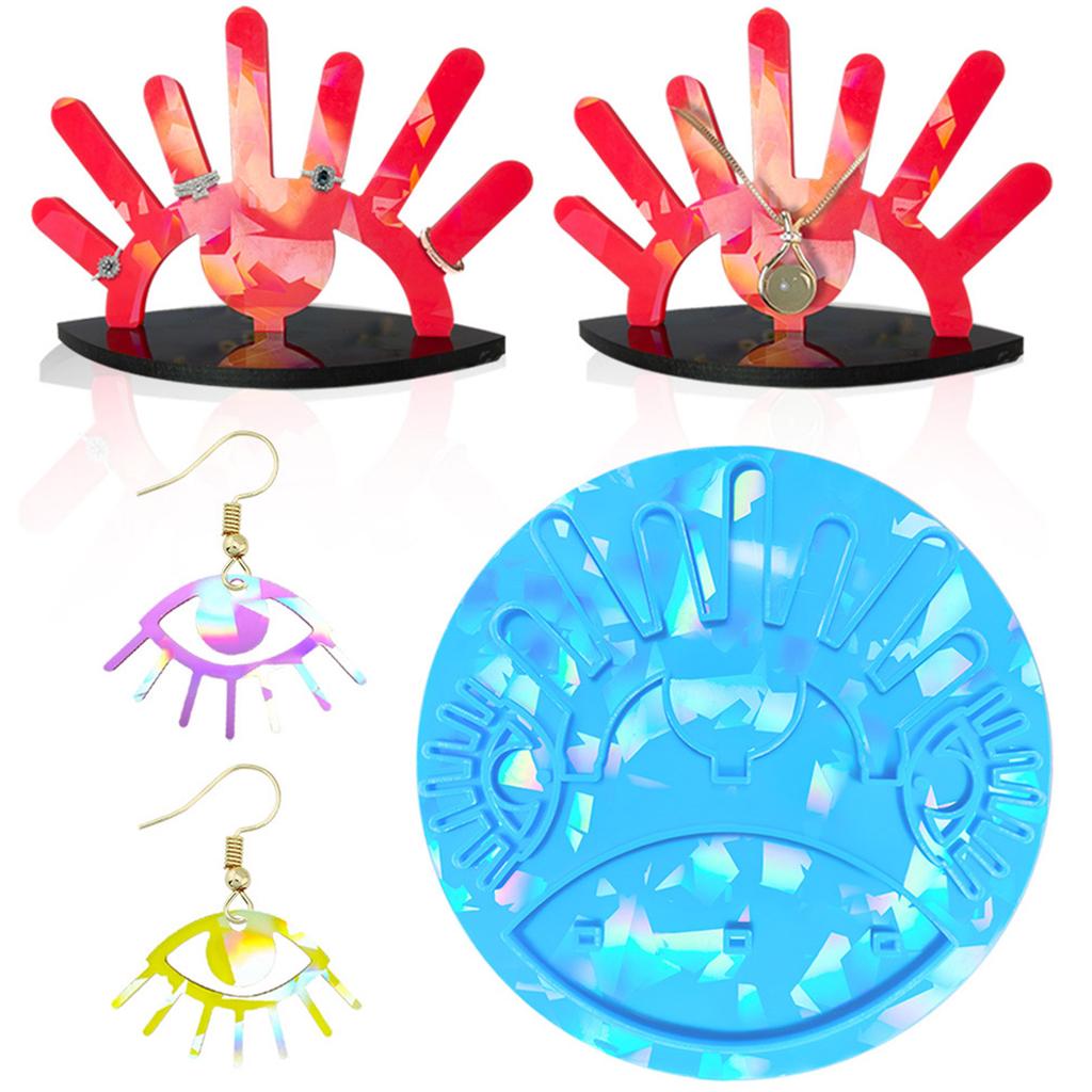 Holographic Rings Earrings Stand Molds Big-Eyed Ornament Storage Rack Epoxy Casting Mold for Home Party Table Decoration