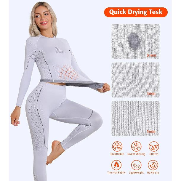 Anfilia Women Ski Thermal Underwear Set Quick Dry Anti-static High Elastic Tight Seamless Warm Base Long Johns