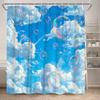 Whimsical Dreamy Sky Shower Curtain - Fluffy Clouds, Shimmering Bubbles, Brilliant Blue,Machine Washable, Fantasy Bath Decor