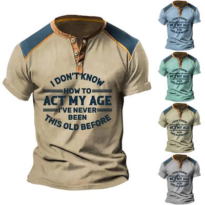 Herren-T-Shirt, T-Shirts, grafischer Text, Schwarz, Militärgrün, Pool, Dunkelgrau, 3D-Druck, Straße, lässig, kurze Ärmel, Button-Down-Druck, Kleidung, Basic