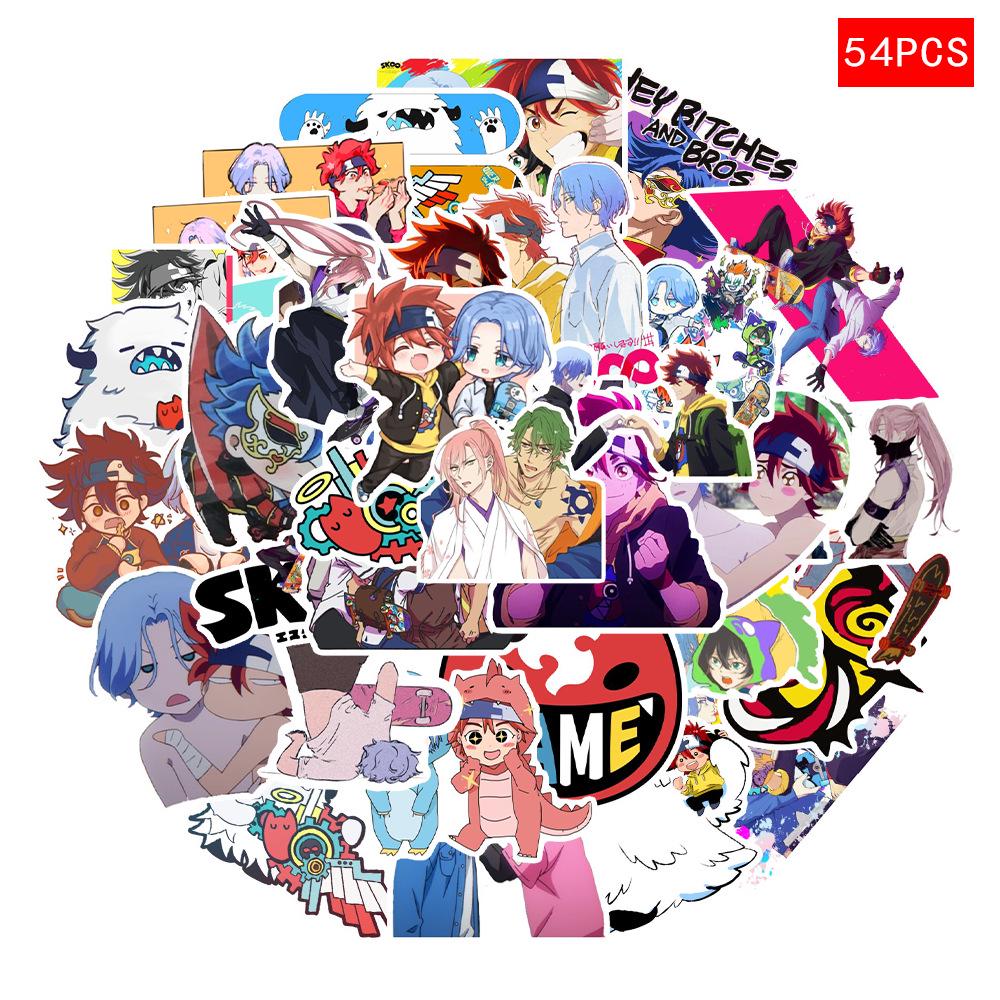 54PCS Anime Skateboard Graffiti Stickers for iPad, Suitcase, Scooter, Laptop