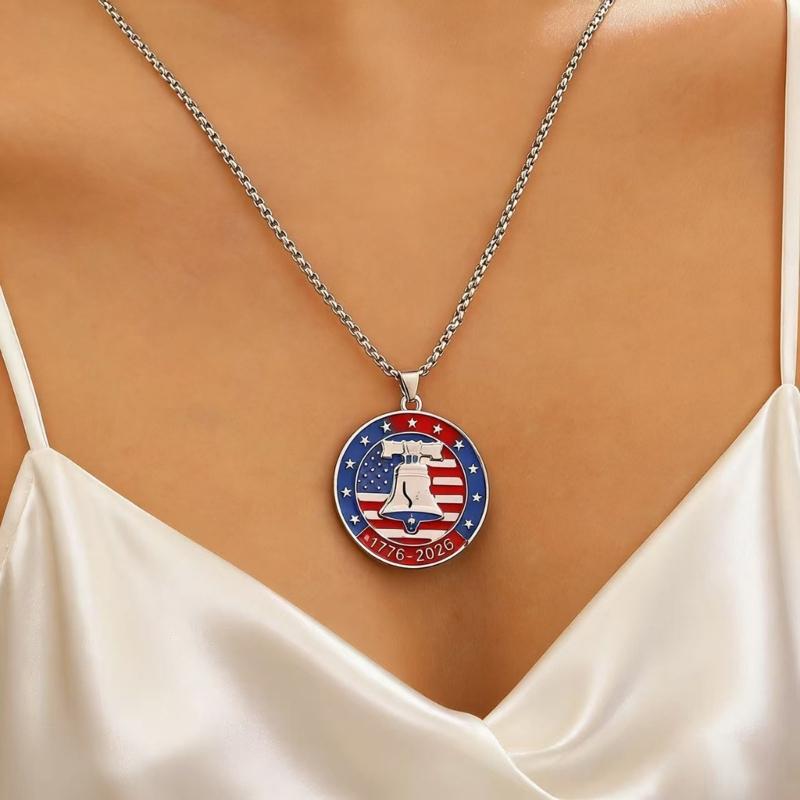 Stylish Commemorative 250 Years Independence Necklace With Liberty Bell Charm Alloy Fashion Jewelry