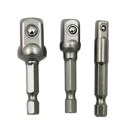3pcs Chrome Vanadium Steel Socket Adapter Wrench Hex Shank To 1/4" 3/8" 1/2" Extension Drill Bits