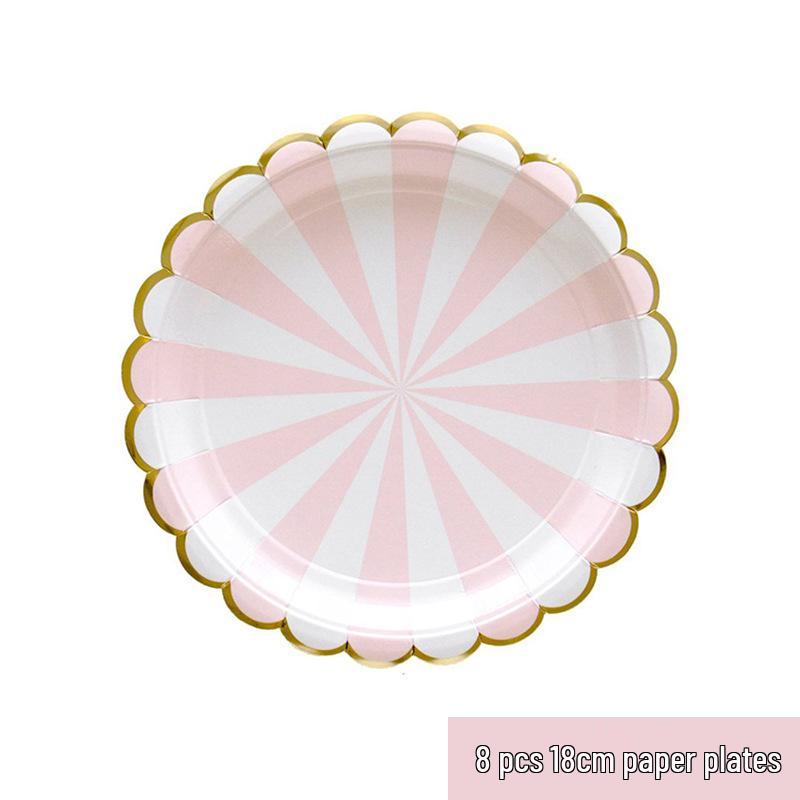 Pink Striped Paper Plate & Cup Set for European/American Afternoon Tea