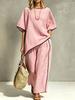 2026 new cross-border European and American women's elegant round neck casual loose short-sleeved two-piece set for women