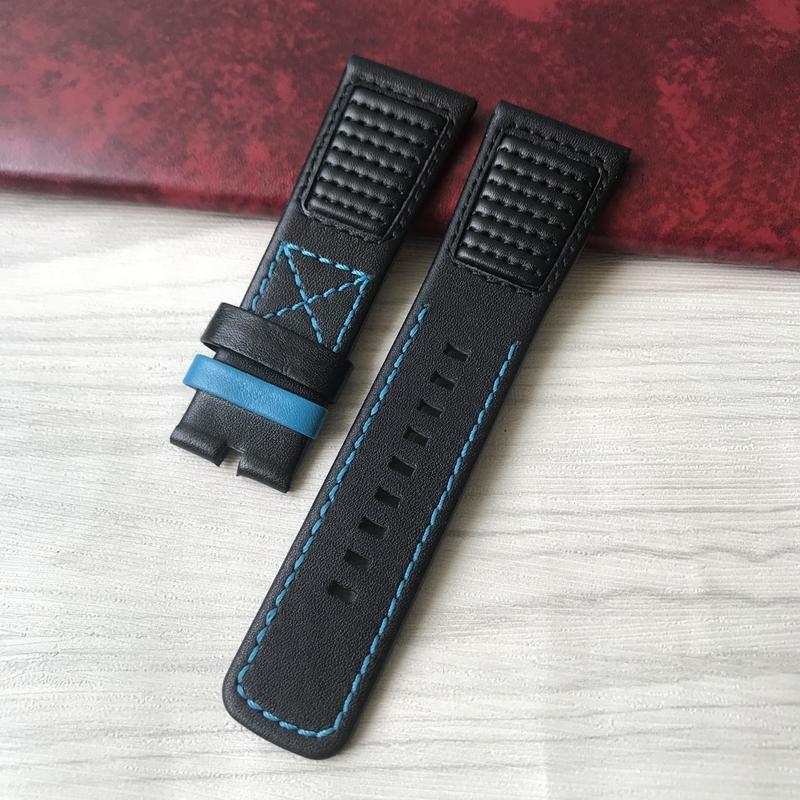 28mm Black Red Blue Stitches Genuine Leather Watch Strap for Seven Friday Watchband Cowhide Q2 P1 Series Men's Leather Strap