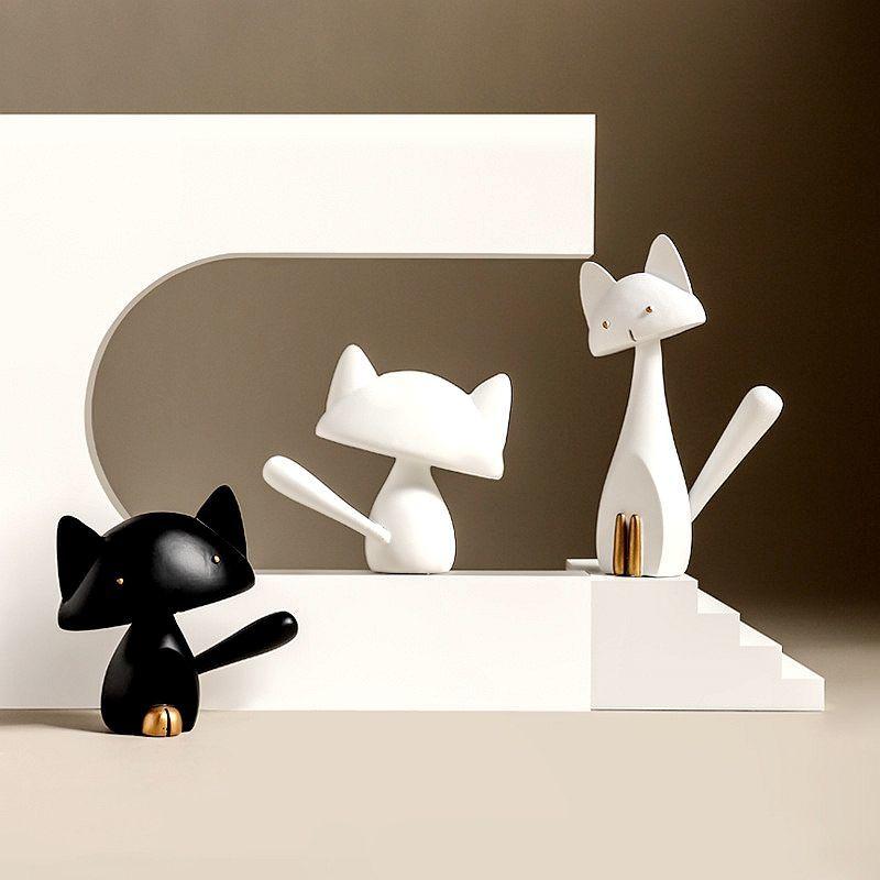 Black Cat DIY Crafts Sweet Cartoon White Cat Model Figurines Decoration Desk Decor Garden Home Office Ornament Miniatures