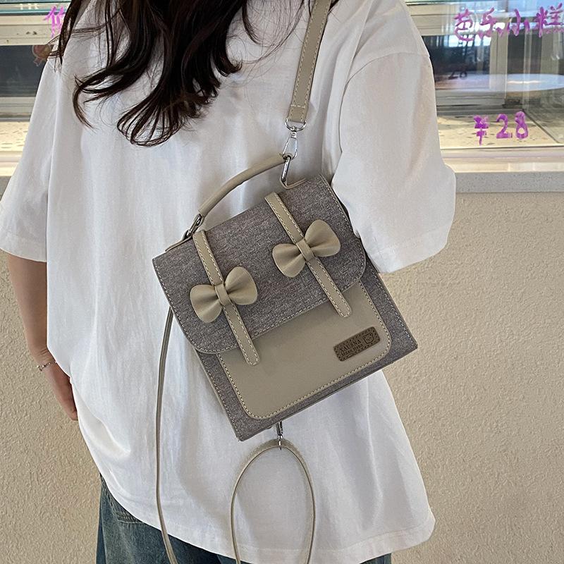 New Bow Fashion Backpack Multi-functional Solid Color Small Backpack Splicing Shoulder Bag