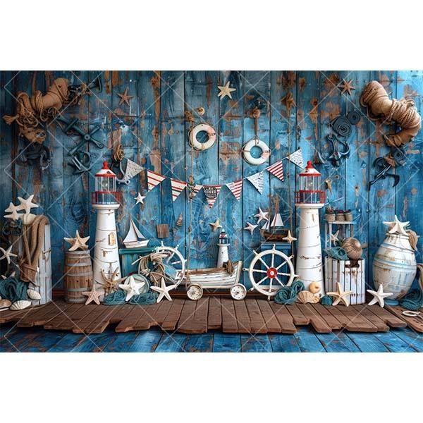 Summer Nautical Photography Background Underwater Pirate Wood Board Sailboat Rudder Boy Kids Birthday Party Decor Photo Backdrop